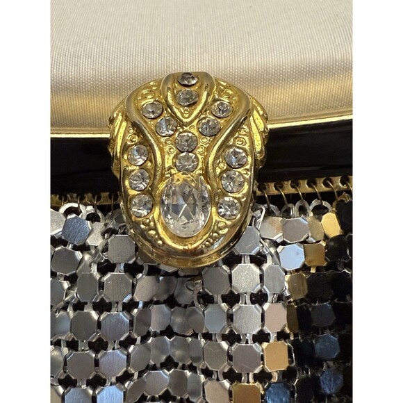 Vintage Black Silver Gold Metallic Zippered Evening Bag Purse Chain Strap - Picture 5 of 11